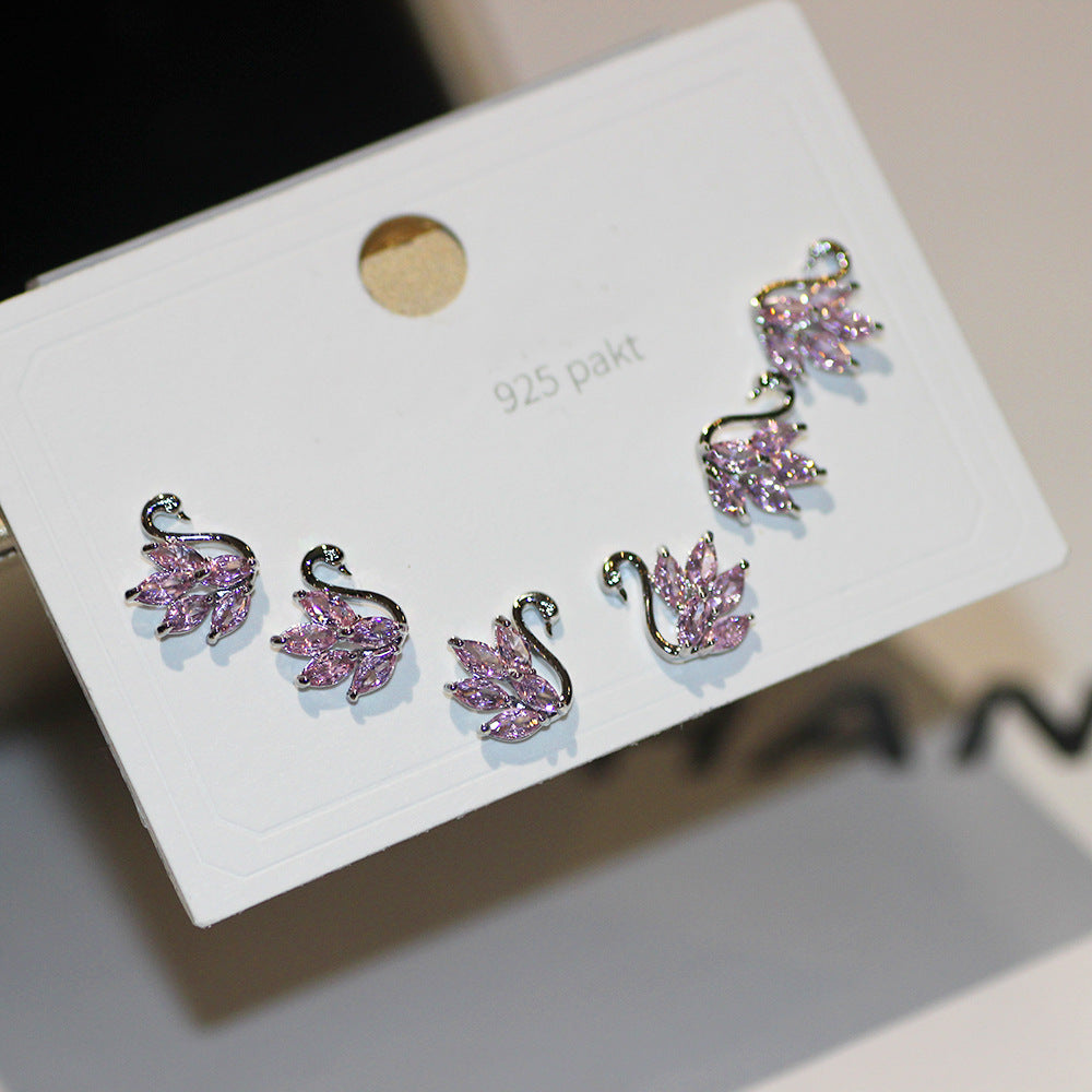 Swan Crystal Stud Earrings Set