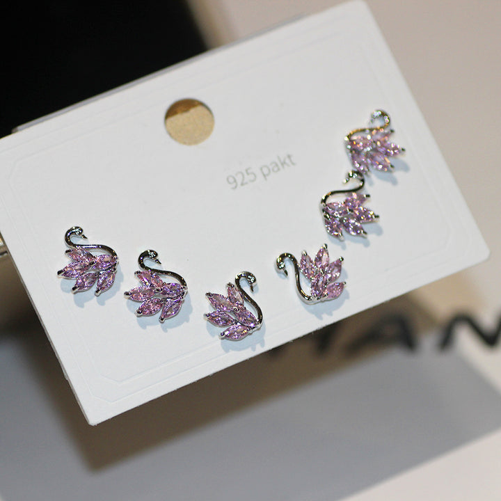 Swan Crystal Stud Earrings Set