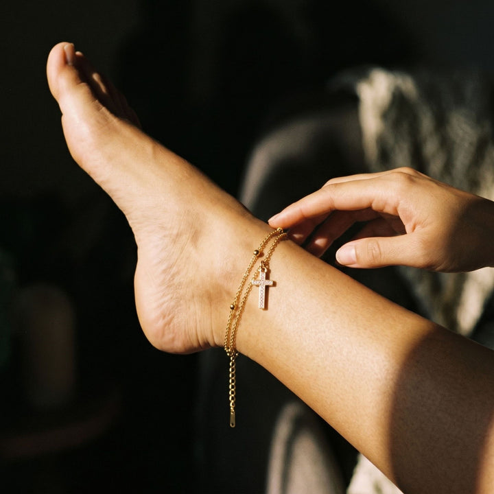 Cross Charm Layered Anklet