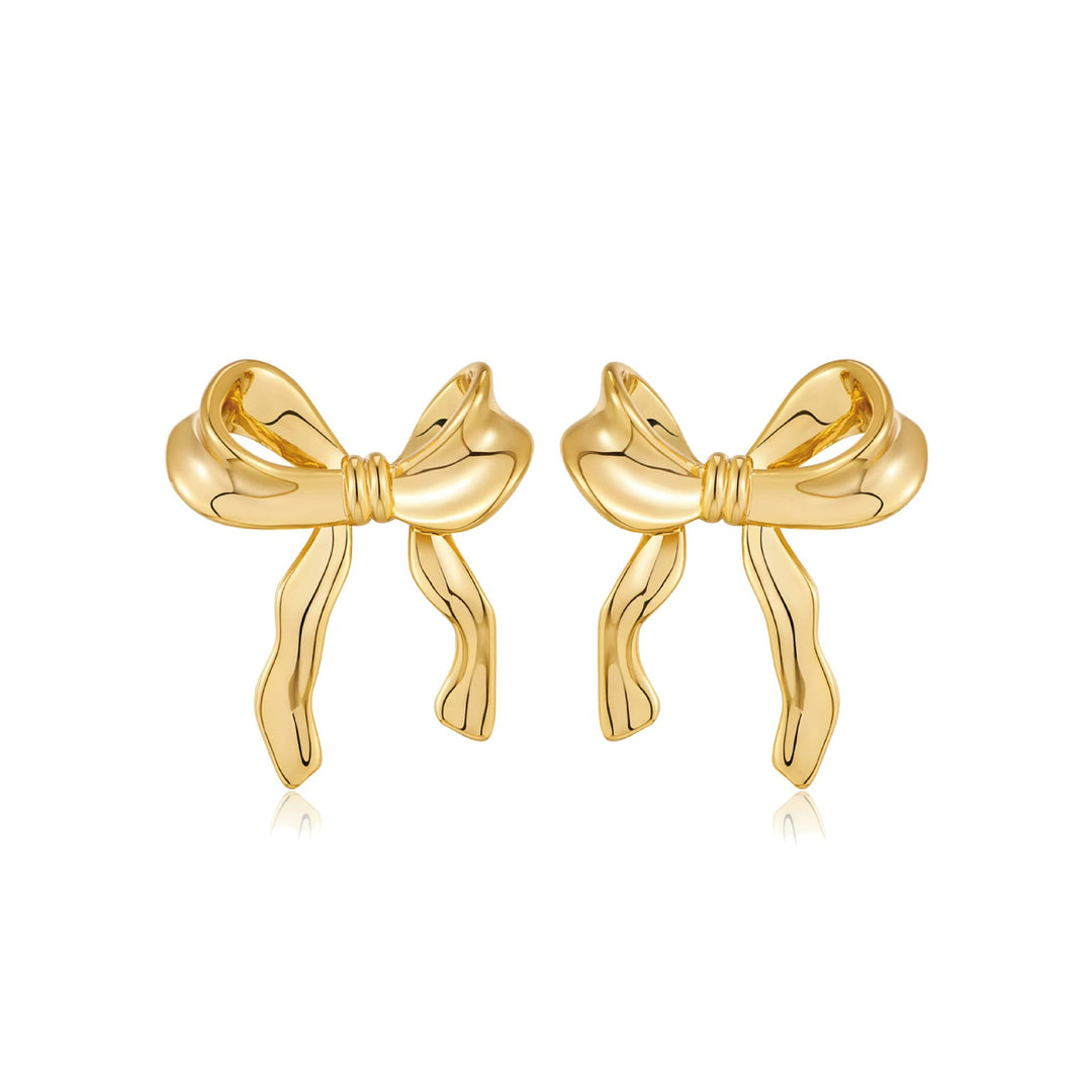 Gold Ribbon Bow Earrings