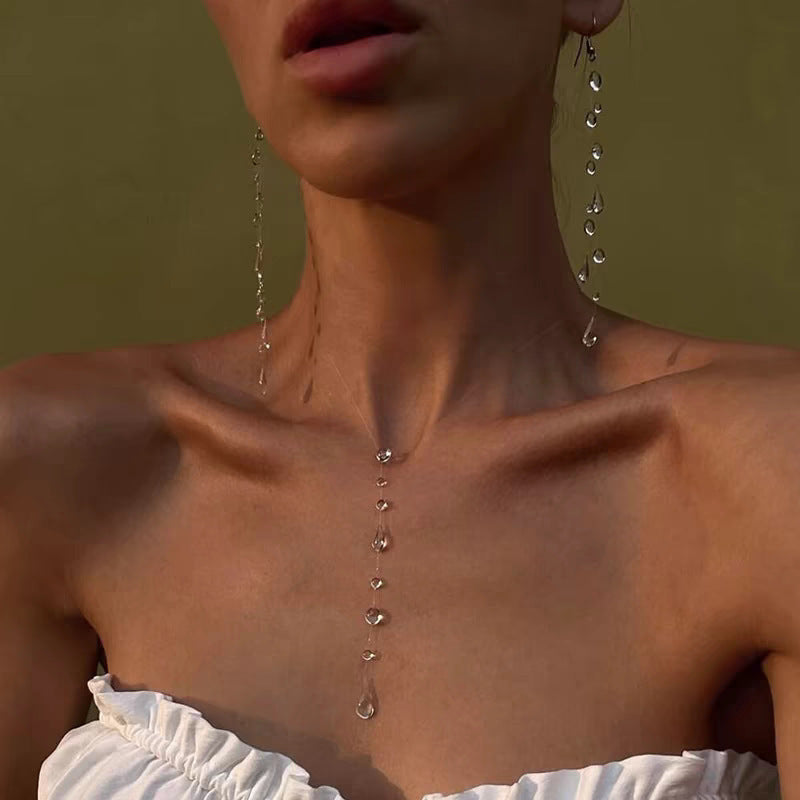 Transparent Crystal Water Drop Jewelry Set
