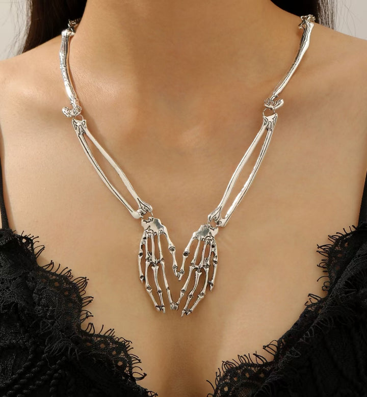 Gothic Skeleton Hand Necklace &amp; Earrings Set
