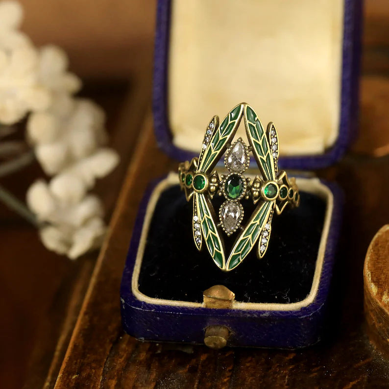 Emerald Dragonfly Vintage Ring