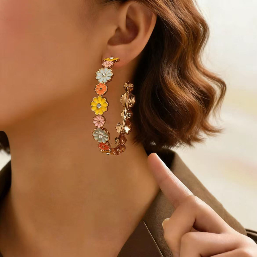 Colorful Floral Hoop Earrings