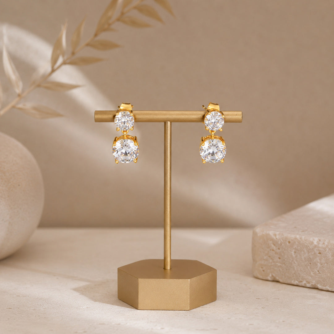 Double Zircon Drop Earrings