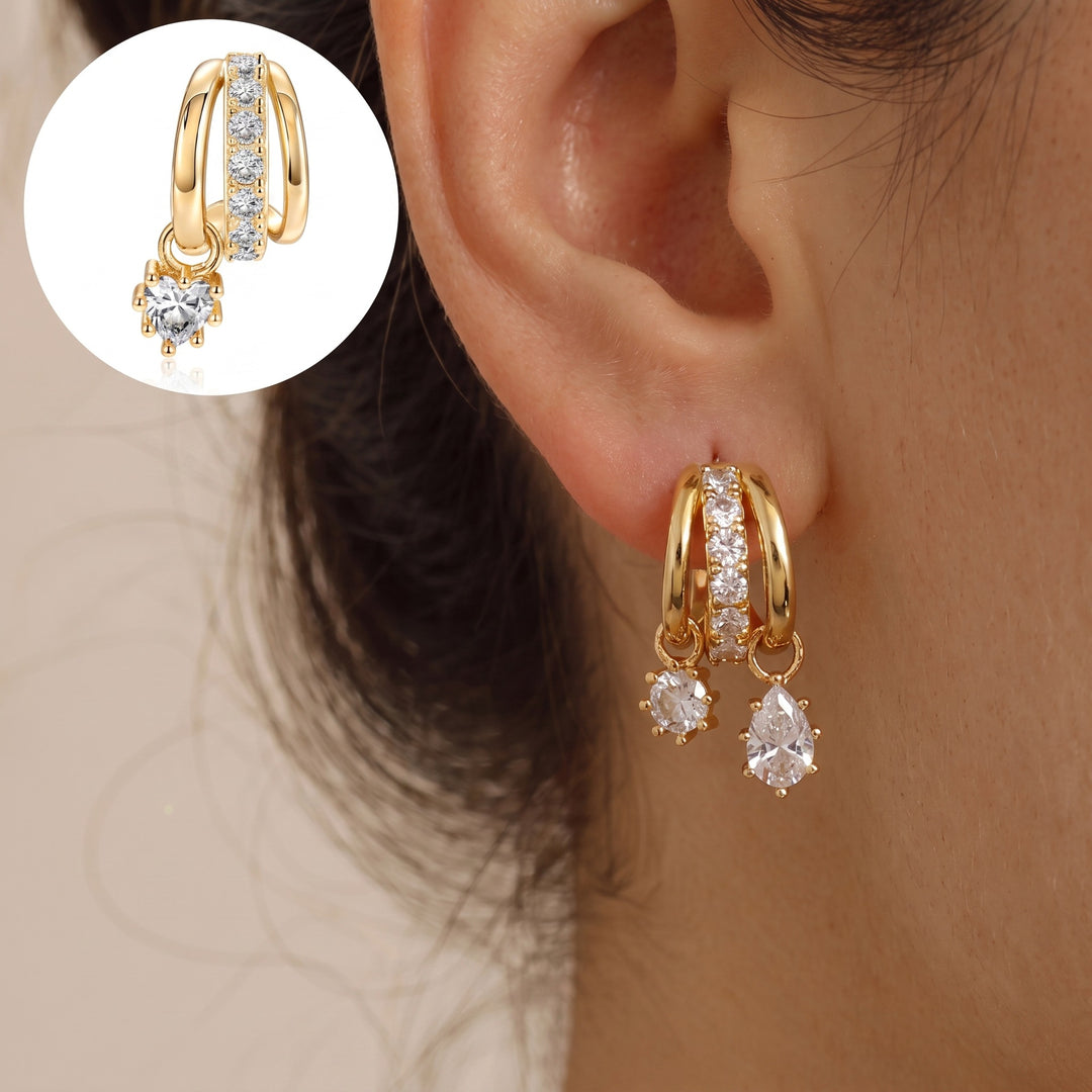 Double Crystal Drop Hoop Earrings
