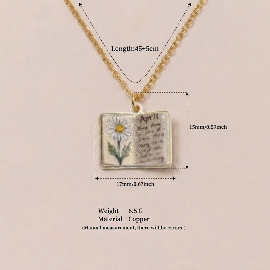 Birth Month Flower Book Necklace
