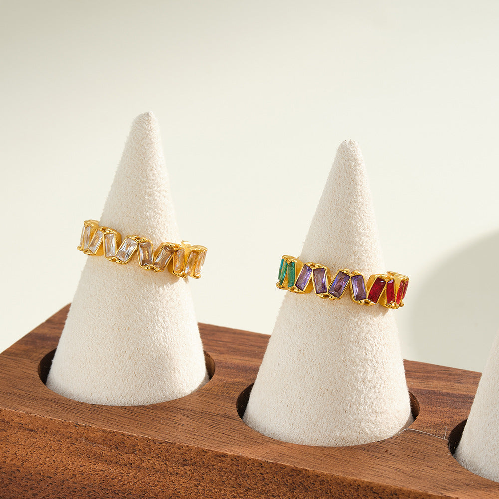 Multicolor Baguette CZ Ring