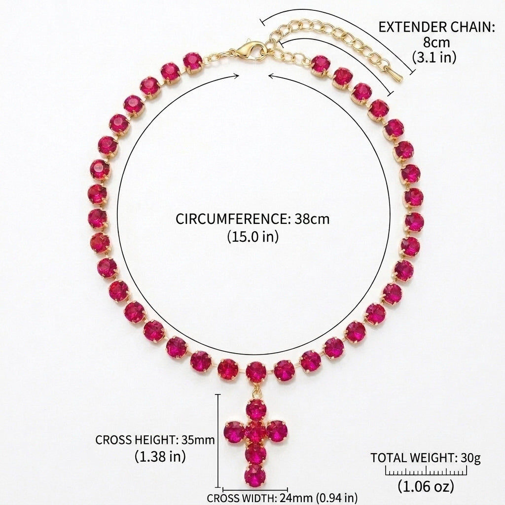 Rainbow Crystal Cross Charm Necklace