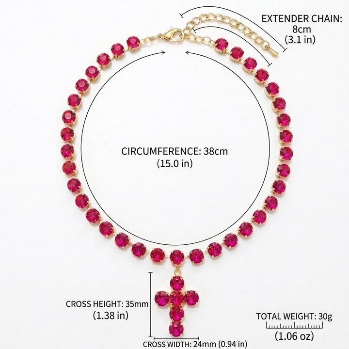 Rainbow Crystal Cross Charm Necklace