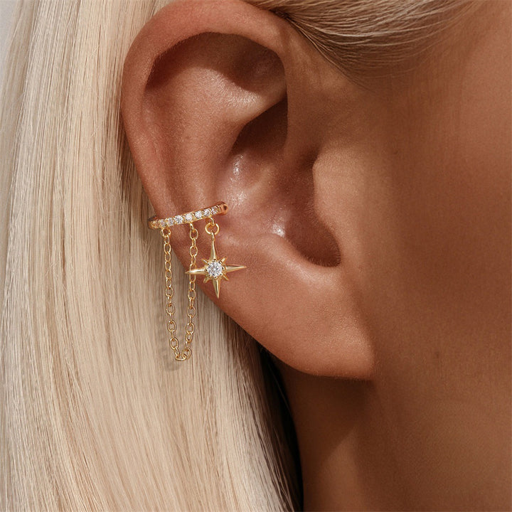 Eight-Pointed Star Chain Ear Cuff