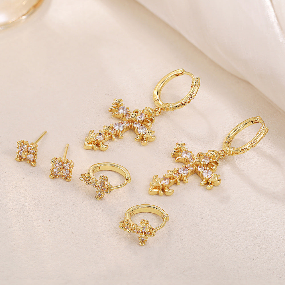 Cubic Zirconia Cross Hoop Earrings