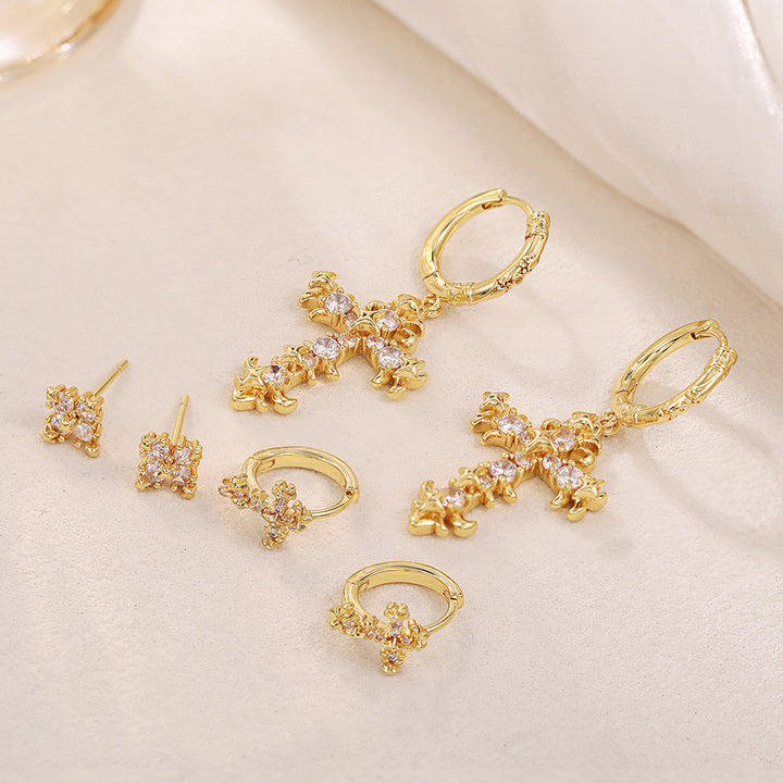 Cubic Zirconia Cross Hoop Earrings