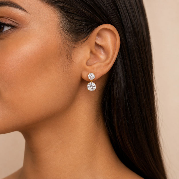 Double Zircon Drop Earrings