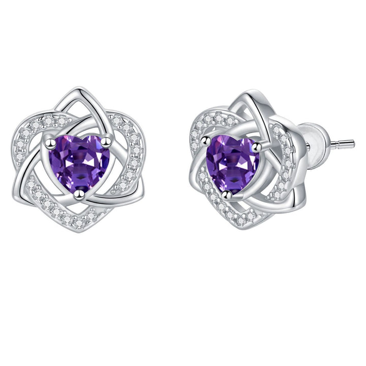Heart Celtic Knot Birthstone Stud Earrings