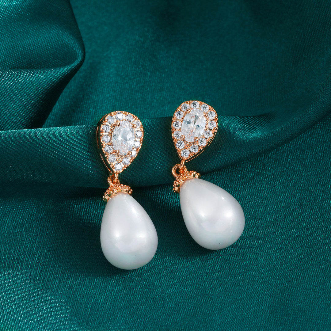 Pearl Drop Zircon Earrings