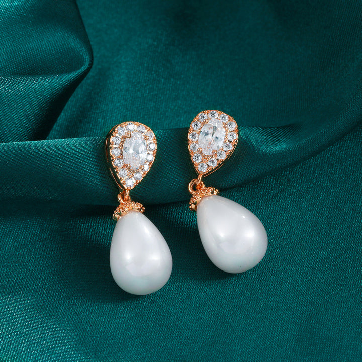 Pearl Drop Zircon Earrings