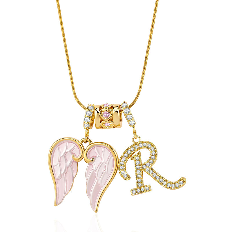 Angel Wings Initial Necklace