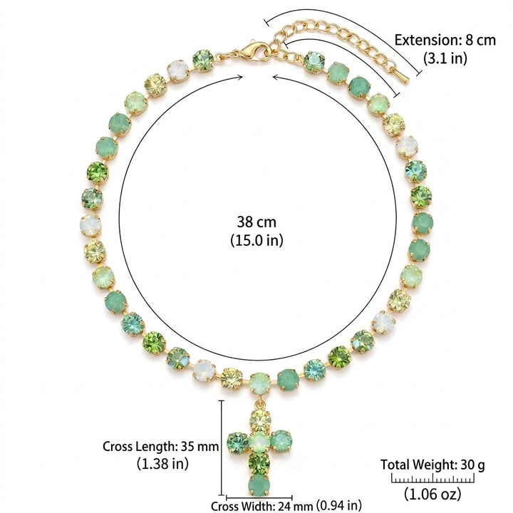 Rainbow Crystal Cross Charm Necklace