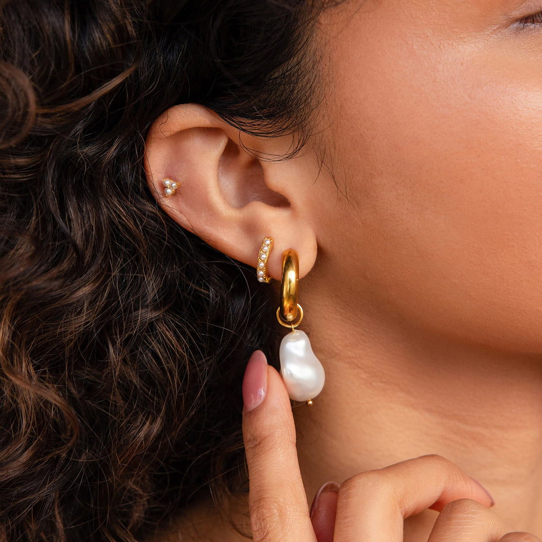 Pearl Drop Hoop Earrings Set