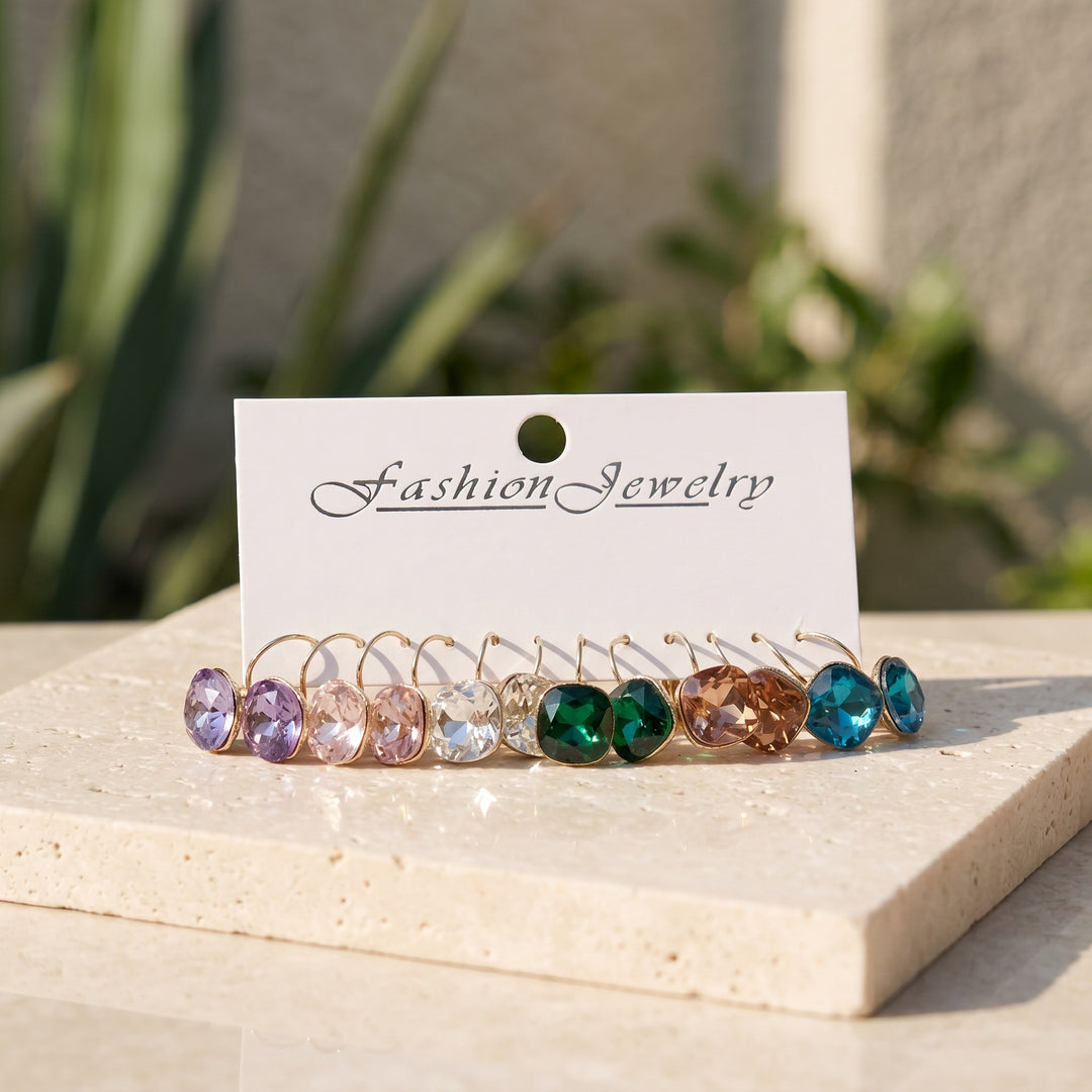 Colorful Crystal Drop Earrings Set