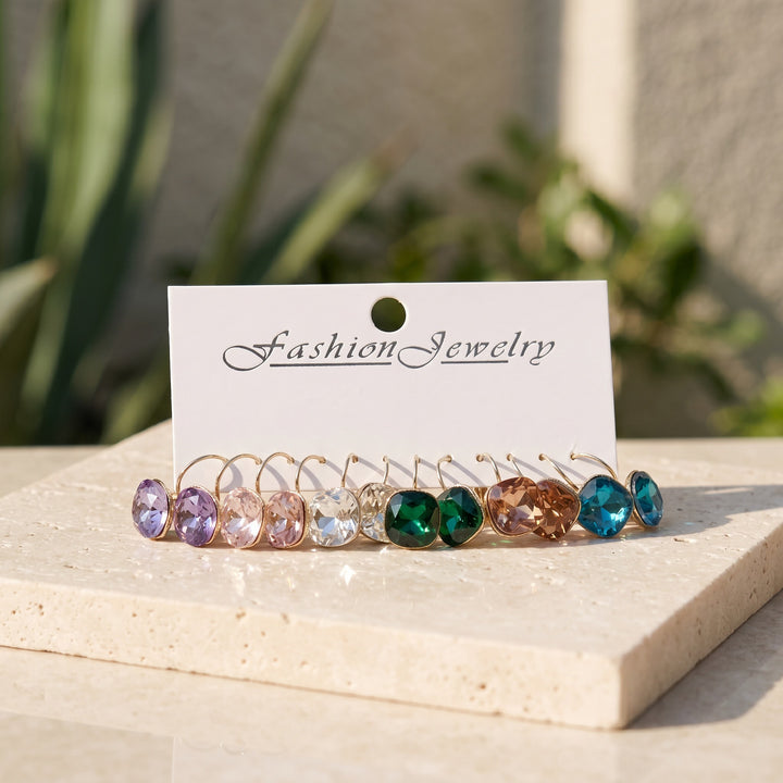 Colorful Crystal Drop Earrings Set