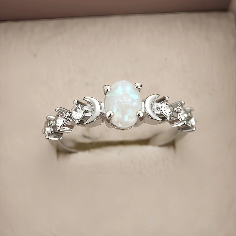 Dreamy Opal Crescent Ring