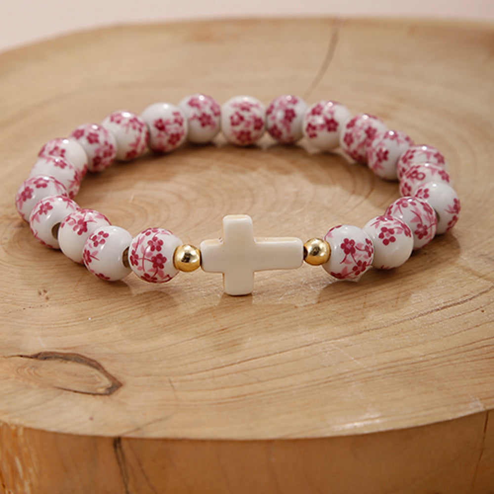 Blue &amp; White Porcelain Cross Bracelet
