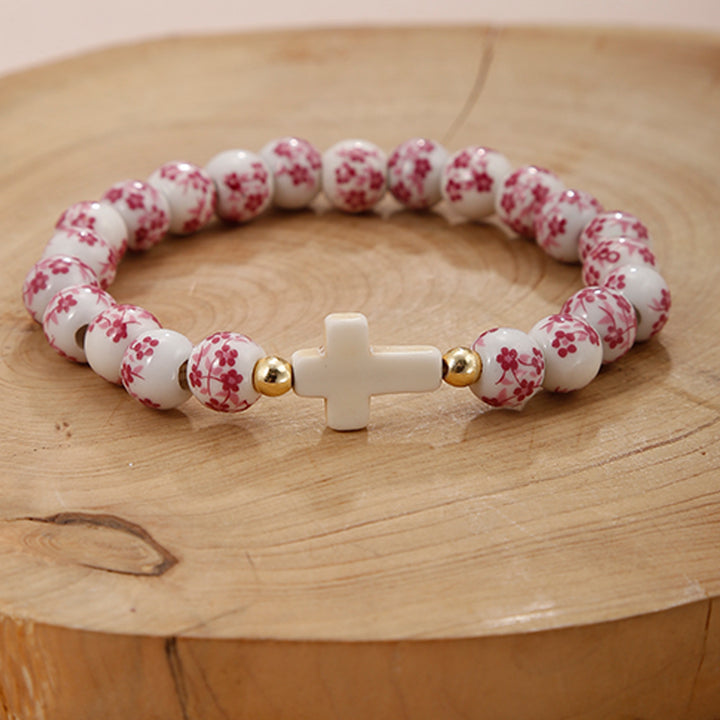Blue &amp; White Porcelain Cross Bracelet