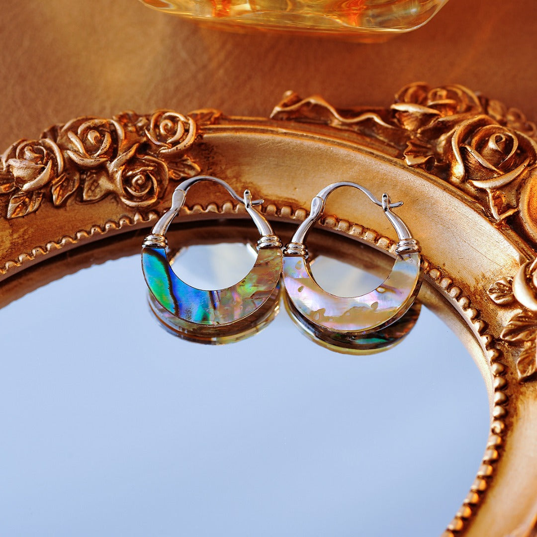 Abalone Shell Gold Hoop Earrings