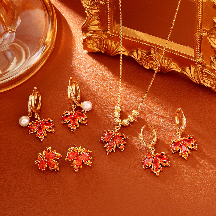 Red Crystal Maple Leaf Jewelry Set