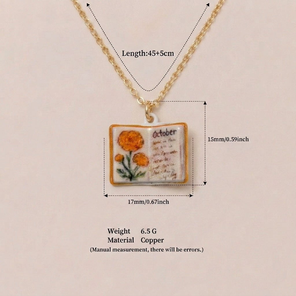 Birth Month Flower Book Necklace