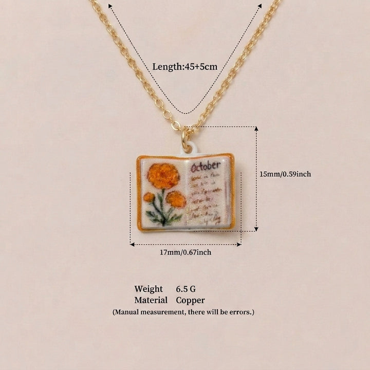 Birth Month Flower Book Necklace
