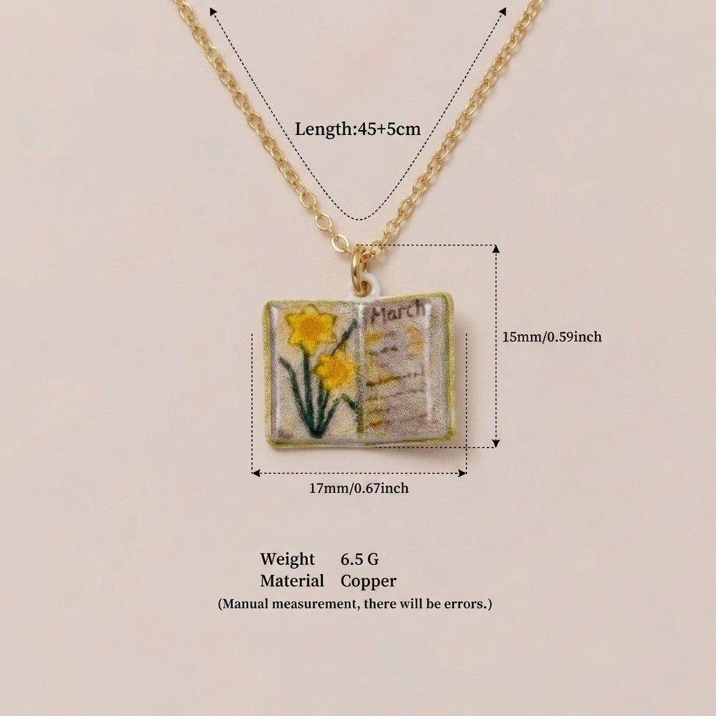 Birth Month Flower Book Necklace