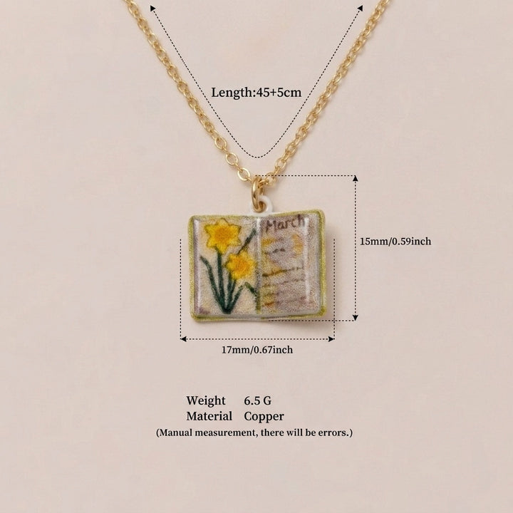 Birth Month Flower Book Necklace