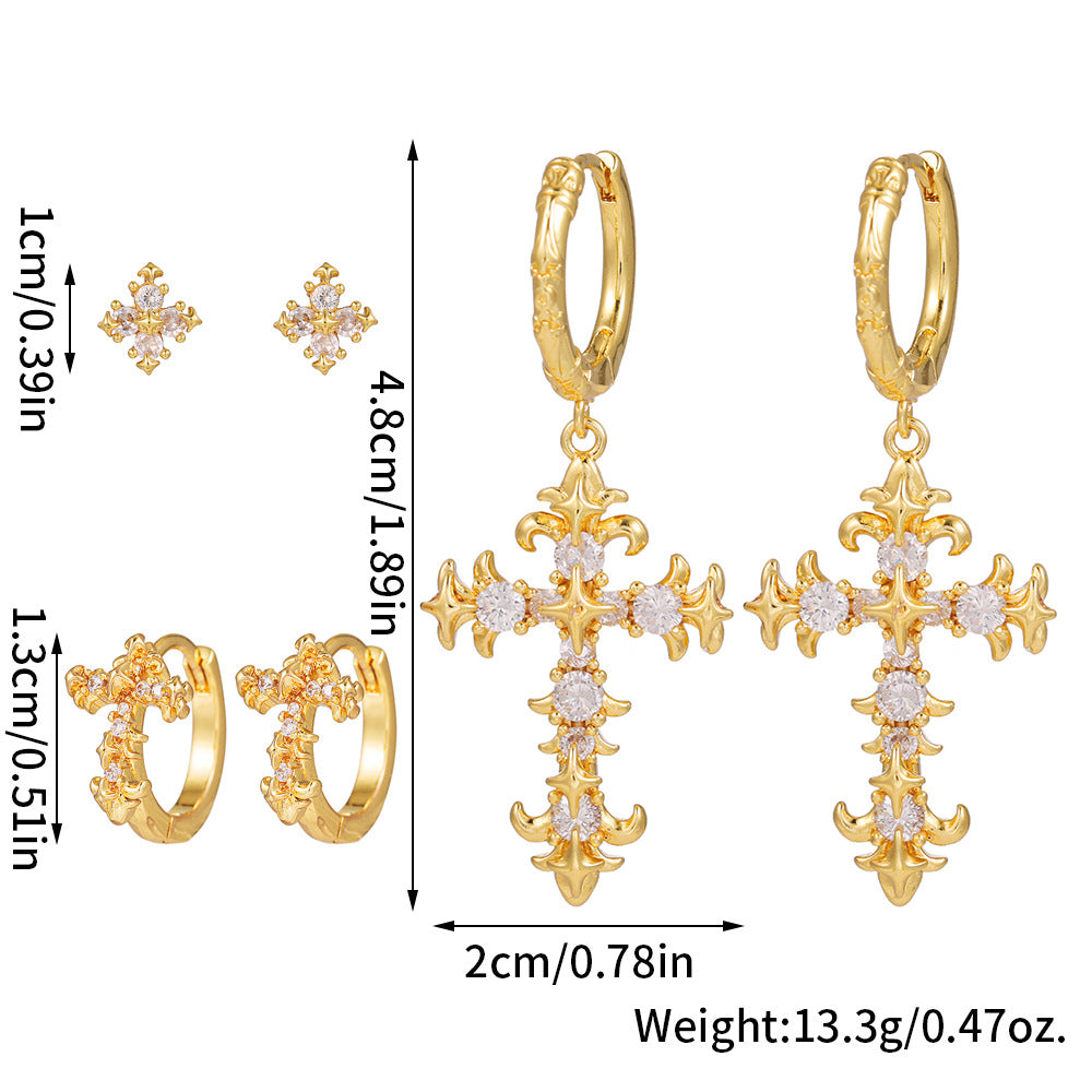 Cubic Zirconia Cross Hoop Earrings