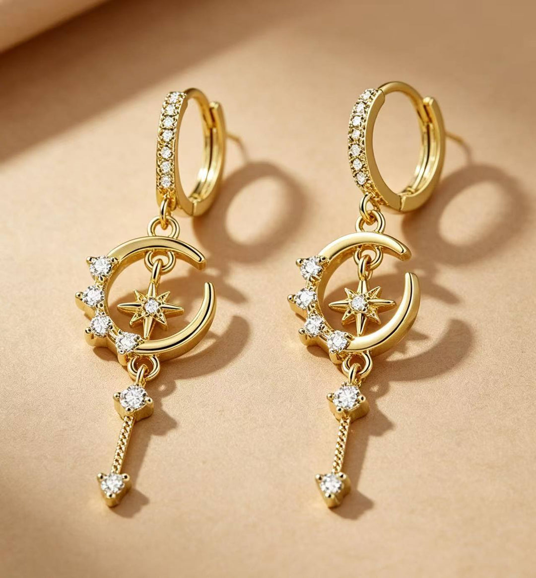 Moon &amp; Star Drop Earrings