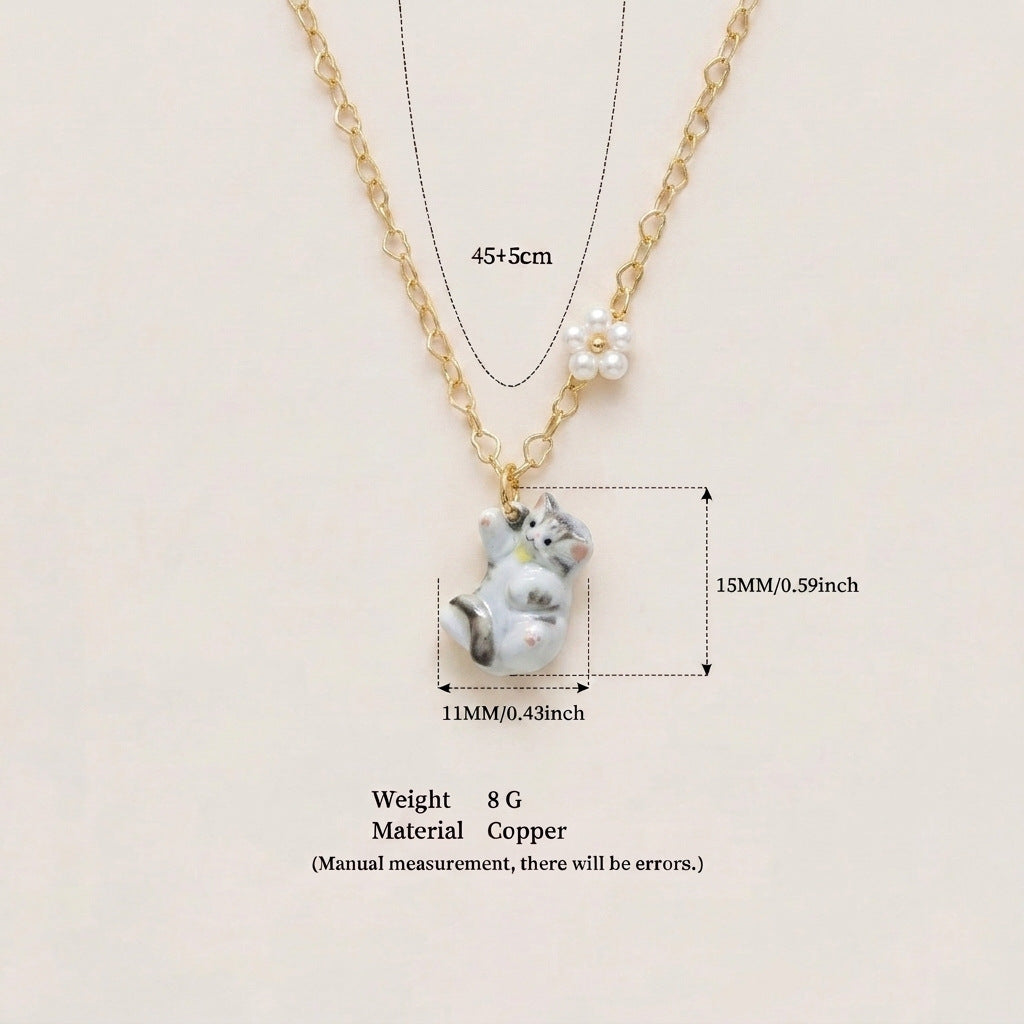 Cute Cat Flower Pendant Necklace