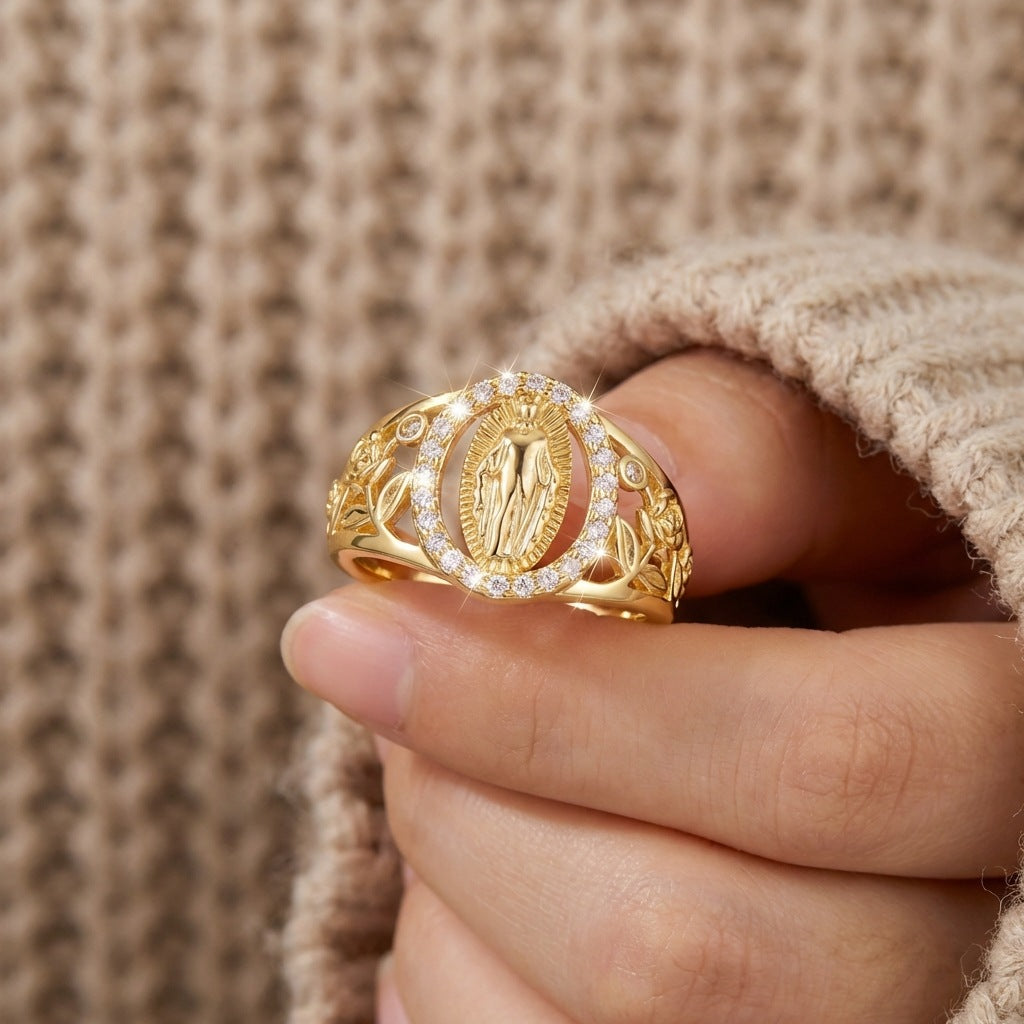 Vintage Virgin Mary Zircon Ring