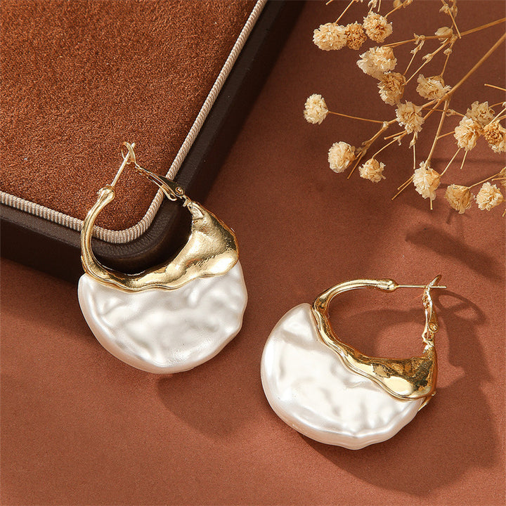 Luna Pearl Sculptural Hoop Earrings