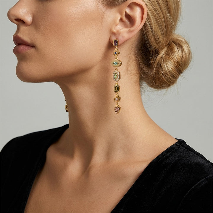 Multicolor Gemstone Vertical Drop Jewelry Set