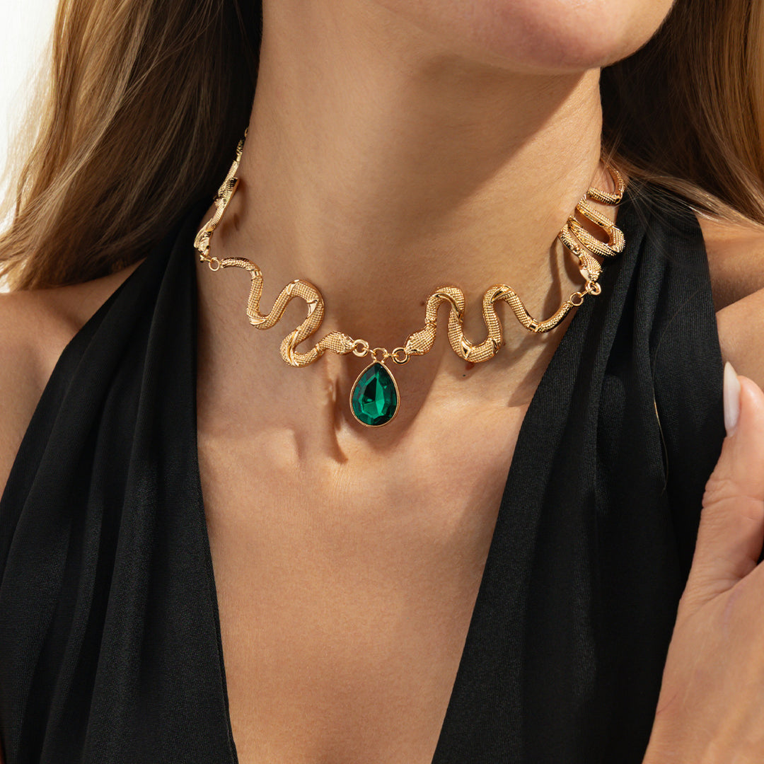 Golden Serpent Crystal Necklace