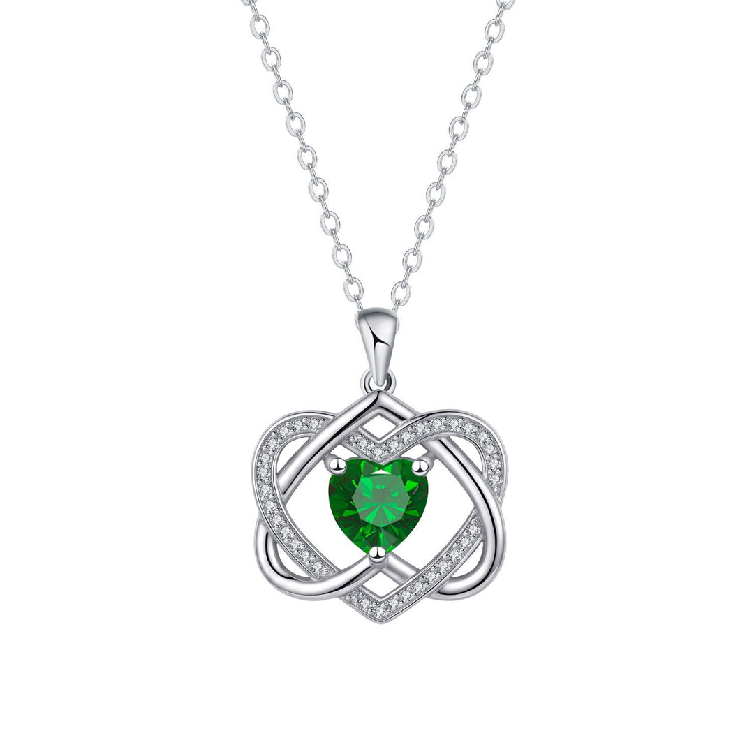 Double Heart Celtic Knot Birthstone Necklace