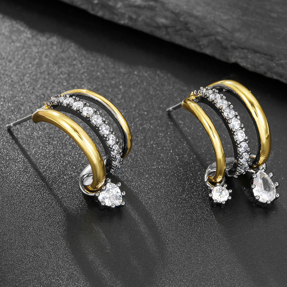 Gold &amp; Silver Crescent Drop Earrings