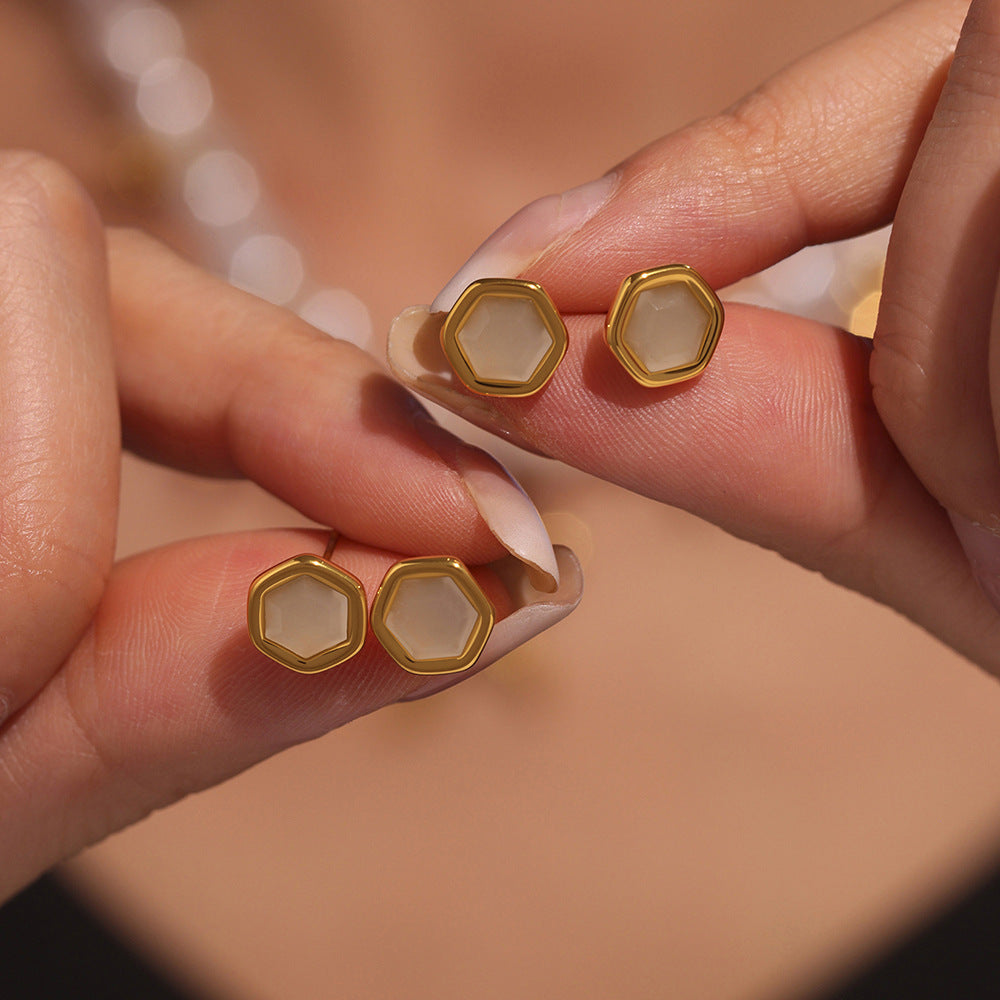 Hexagon Gemstone Stud Earrings