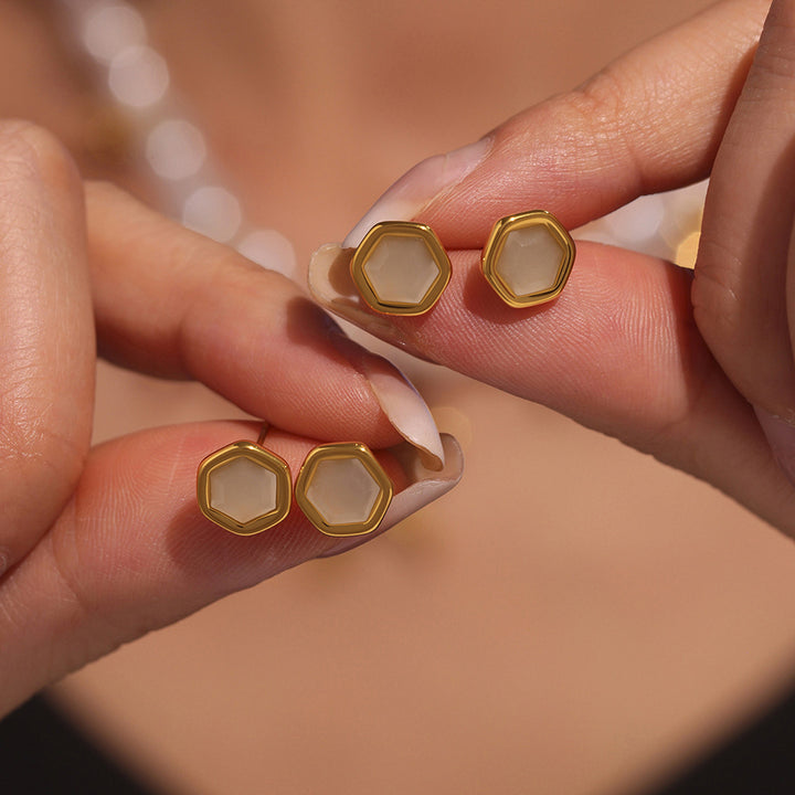 Hexagon Gemstone Stud Earrings
