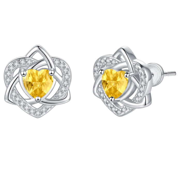 Heart Celtic Knot Birthstone Stud Earrings