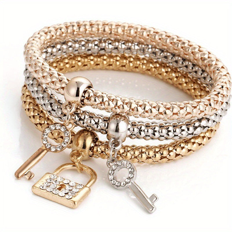 Key &amp; Lock Layered Charm Bracelet