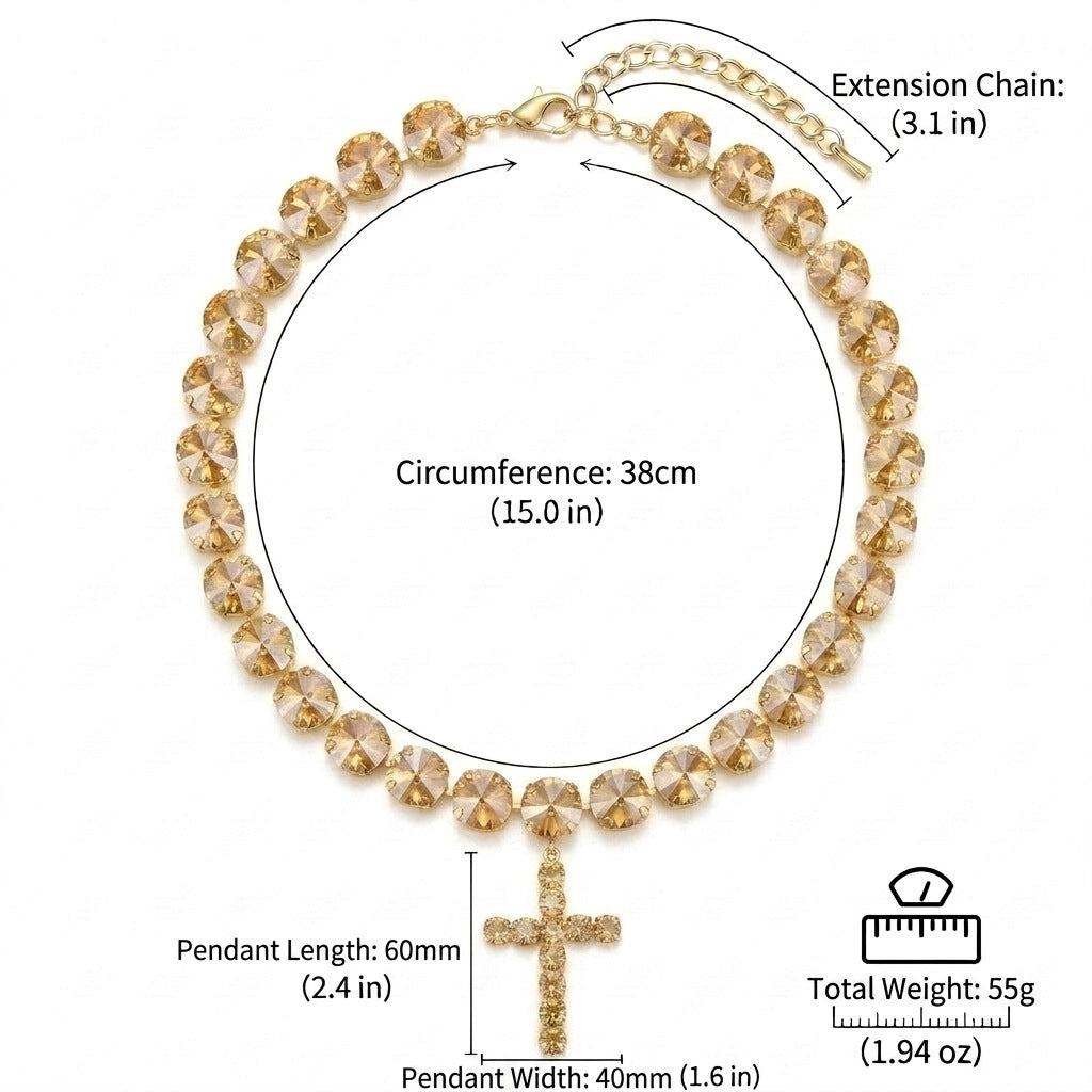 Rainbow Crystal Cross Charm Necklace