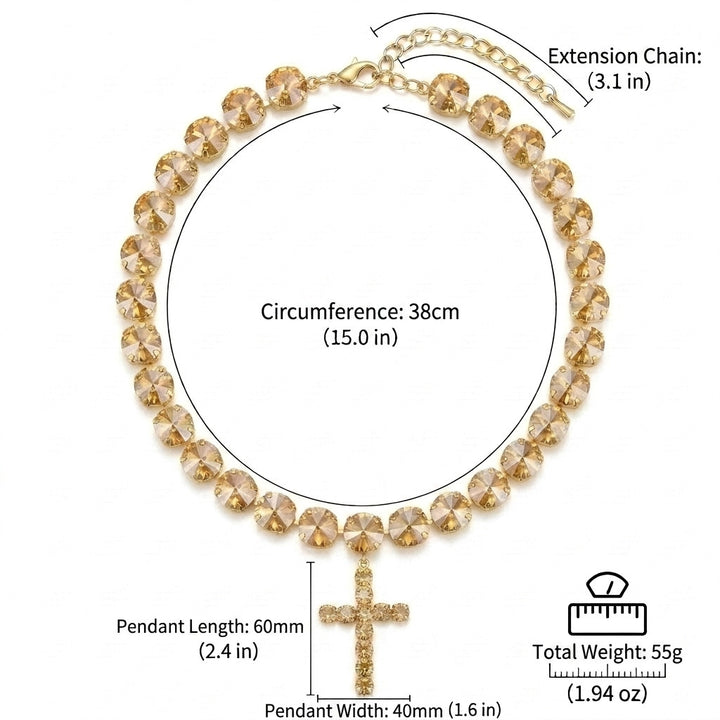 Rainbow Crystal Cross Charm Necklace